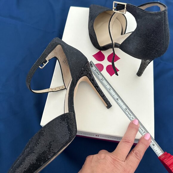 Black Glitter Stiletto Pumps / Heels with Ankle Strap - Picture 3 of 6